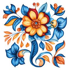 A colorful wool rug with intricate floral designs, bringing vibrancy and warmth to any room, isolated on a transparent background