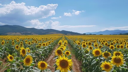 Obraz premium Vast Sunflower Field Under Bright Sky
