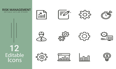 Line icons about risk management. Pixel perfect