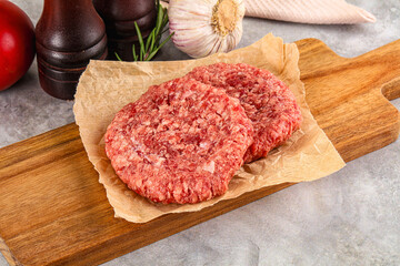 Raw round beef cutlet minced meat