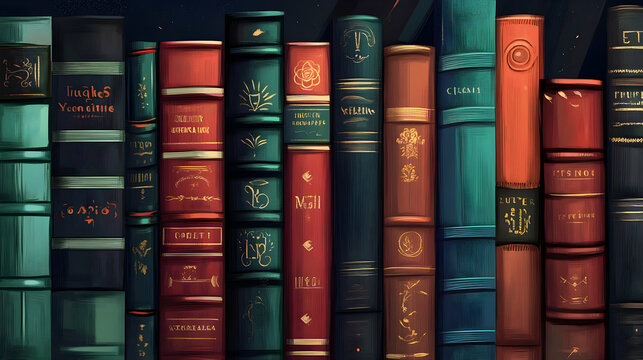 Row of books composition highlighting different titles and genres  illustration  -