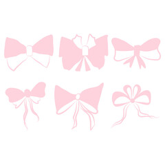 Set of pink ribbon bows isolated on white background, gift ribbons, vector tied bows
