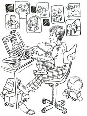 Illustration of remote learning due to the covid pandemic.