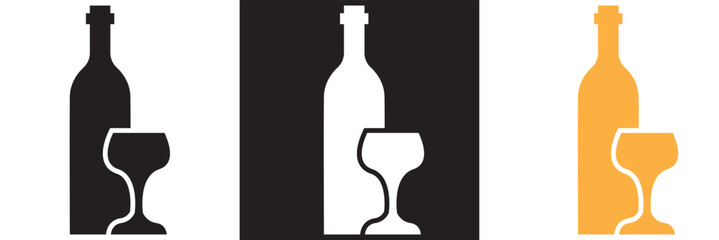 Wine bottle and glass icon vector graphic as alcohol drinks beverages sign simple pictogram art image . Vector illustration isolated on white and black background. EPS 10