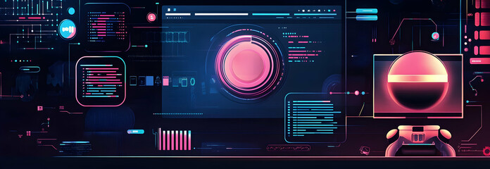 Fototapeta premium Technology and web development illustration Featuring website design, programming, SEO, and digital chatbots-