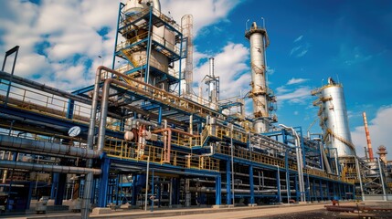 Fototapeta premium Modern Industrial Refinery Under Blue Sky