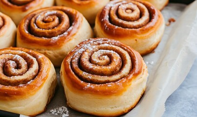 Fototapeta premium Freshly baked cinnamon rolls, Generative AI 