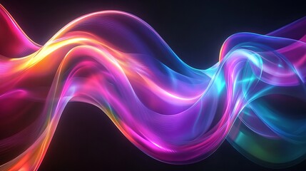 Fototapeta premium A 3D render featuring shiny, abstract shapes with a modern and futuristic look. The scene showcases iridescent, neon-colored curves that flow seamlessly