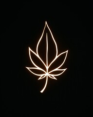 Obraz premium Minimalist glowing leaf silhouette surrounded by darkness on plain black background