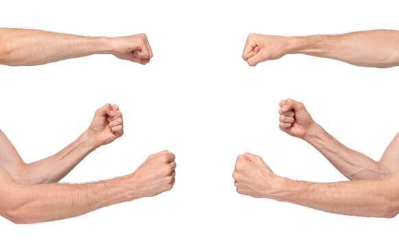 Male fists in a position of defense and attack isolated on transparent background, png file	