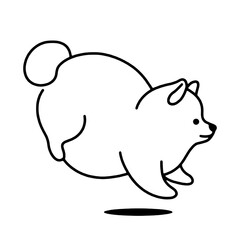 Fototapeta premium 風船のように宙に浮いている太った子犬の手描き線画イラスト 透過背景の切り抜き