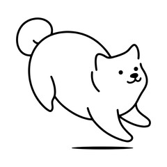 Fototapeta premium 風船のように宙に浮いている太った子犬の手描き線画イラスト 透過背景の切り抜き