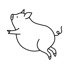 Obraz premium 太った子豚の手描き線画イラスト 透過背景の切り抜き