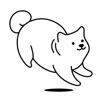 recommend clip art: 風船のように宙に浮いている太った子犬の手描き線画イラスト　透過背景の切り抜き