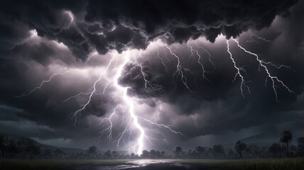 Thunderous storms brew as dark clouds gather, emphasizing the raw power of nature, showcasing...