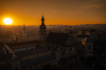 Fototapeta premium Panoramic aerial view on Lviv from drone