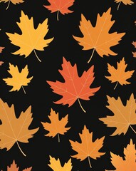 Fototapeta premium Elegant autumn leaf illustration on plain black background with highlights