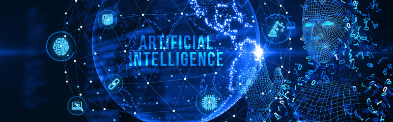 Artificial intelligence (AI), machine learning and modern computer technologies concepts. 3d illustration