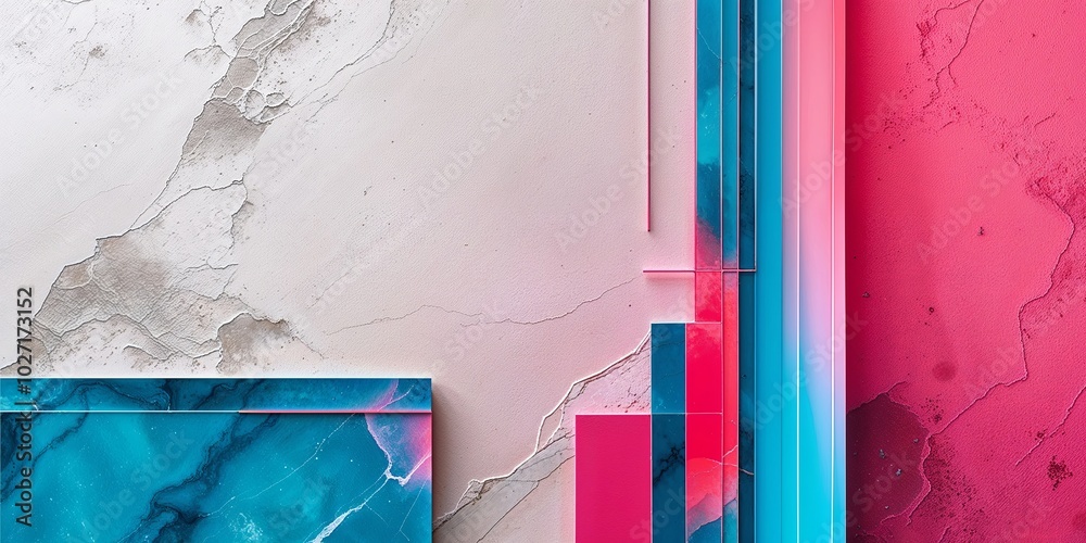 Wall mural Abstract geometric background with blue, pink and white colors.