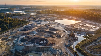 Construction Site at Sunset Overlooking the Forest