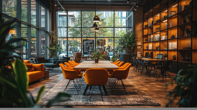 Modern Office Interior Design with Large Windows and City Views