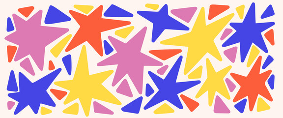 Abstract star shapes. Vector modern irregular figures on white background. Retro flat sharp simple elements. Organic funky geometric symbols. Starburst childish doodle collage