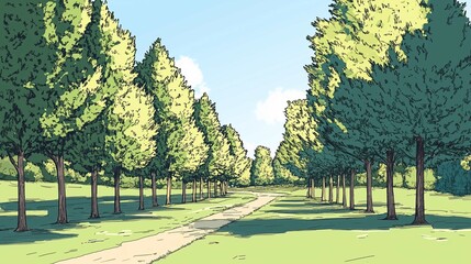 Obraz premium View row trees princess architectural sketch pines everywhere botanic garden using toon 