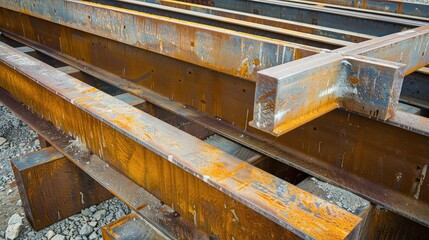 Obraz premium Rusted Steel Beams at Construction Site