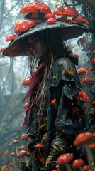 Fototapeta premium Fantasy Portrait of a Person in a Mushroom Forest
