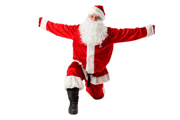 Full length portrait of Santa Claus isolated on white background.