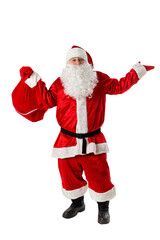 Full length portrait of Santa Claus isolated on white background.