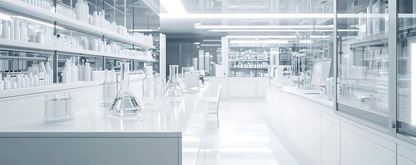 Obraz premium State-of-the-art scientific equipment in a minimalistic, white-themed lab.