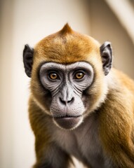 Obraz premium A tight shot of a monkey's intense face with a blurred background.