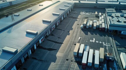Obraz premium Logistic Warehouse Aerial View at Sunrise