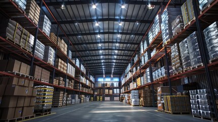 Fototapeta premium Spacious Modern Industrial Warehouse Interior