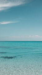 Fototapeta premium An image of a vast ocean with a clear blue sky and a tranquil body of water in the center.