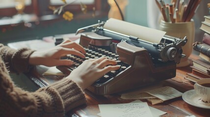 Vintage writing scene with typewriter and cozy atmosphere for creative inspiration,National Autor day