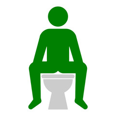 洋式トイレの便座に座っている人のピクトグラム風イラスト　透過背景の切り抜き