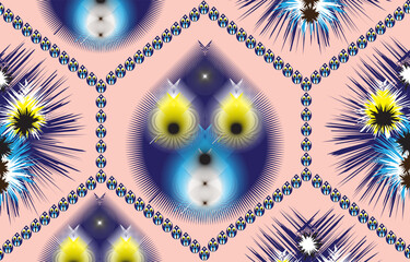 Ikat ethnic tribal ,handmade native pattern motif. Ethnic ikat abstract background art.Ikat geometric  ethnic oriental seamless pattern.Design for fabric pattern , textile ,printing and other project.
