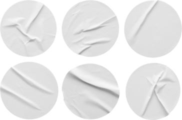 Blank white round paper sticker label set isolated on white background