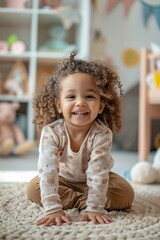 Fototapeta premium A Joyful mixed race toddler girl playing at nursery site