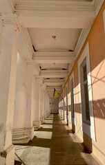 corridor in the building with flag of Ukraine