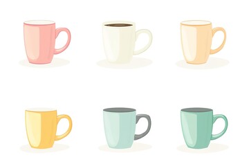 Cute coffee mugs, a simple flat vector illustration set with colorful patterns and designs on a white background