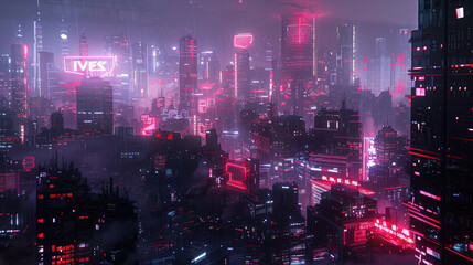 Obraz premium Futuristic Cyberpunk Night Cityscape