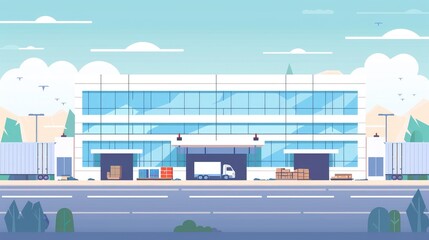 Modern Distribution Center with Trucks