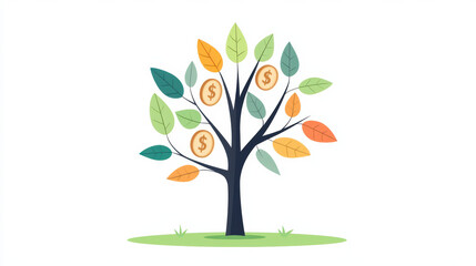 Obraz premium creative illustration of tree with branches resembling weights and dollar coins as leaves, symbolizing financial growth and prosperity