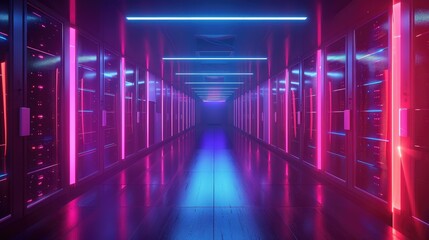 Neon-Lit Futuristic Server Room