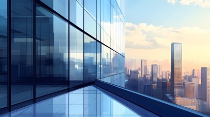 Modern Glass Building Exterior with Cityscape View