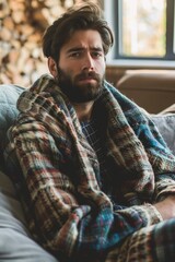 Obraz premium A Sick bearded man who has bad cold or seasonal flu site