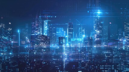 Obraz premium Futuristic Cityscape with Neon Lights at Night